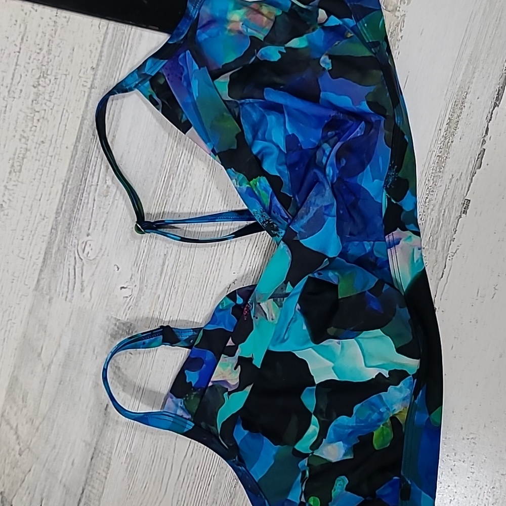 Women’s Blue Abstract Print Swim Top